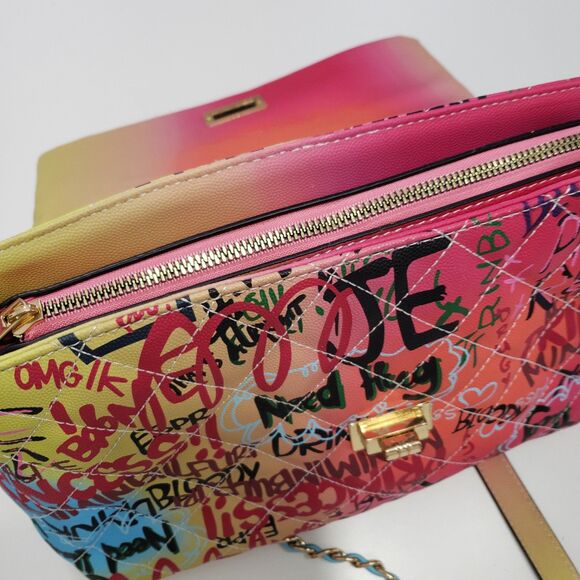 Colorful Graffiti Quilted Shoulder Purse / Satchel, Approx. 12 x 7 x 5 - Picture 2 of 10